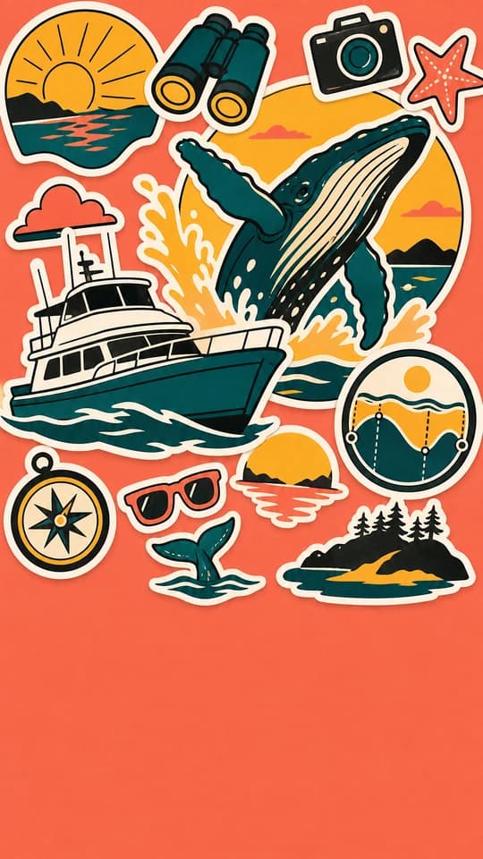 A whale breaching at golden hour, drawn as a whole screen in the Die cut style